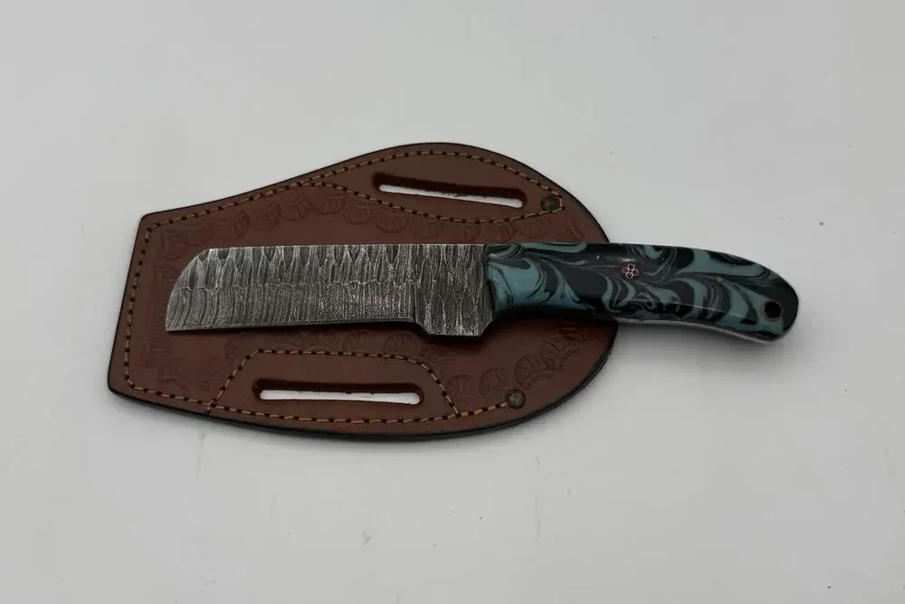 Handmade Damascus Steel Fixed Blade Knife w/ Leather Sheath – Pakistan Made NEW